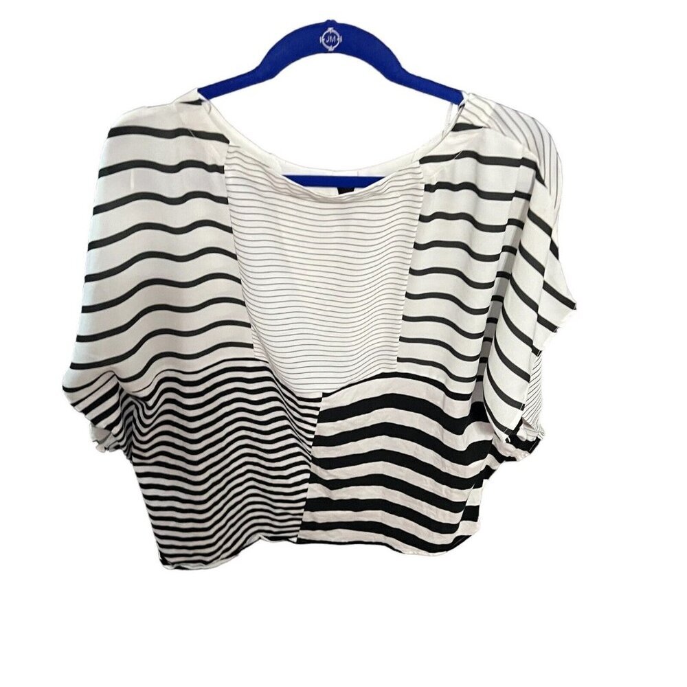 Soft Surroundings Top Short Sleeve Forever Strip Black & White Size XL